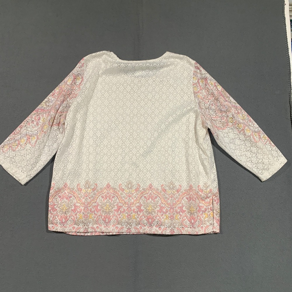 Alfred Dunner Woman 1X White Lace Overlay Beaded 3/4 Sleeve Top Plus Size Fairy - Picture 5 of 5